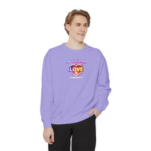 Load image into Gallery viewer, Spread Love Sweatshirt — Rainbow Heart Graphic Pullover