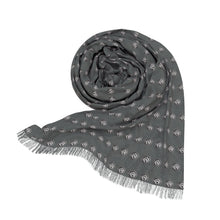 Load image into Gallery viewer, CoinVerse Light Scarf — Lightweight multi-Coin Gray Patterned Fringe Scarf