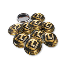 Load image into Gallery viewer, Gold Coin Logo Pin — Retro Metallic Round Enamel Badge