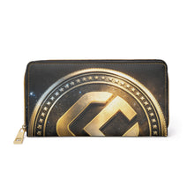 Load image into Gallery viewer, CoinVerse Zipper Wallet - Gold Coin Emblem Leather Zip Wallet