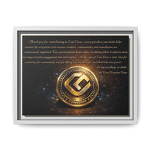 Load image into Gallery viewer, CoinVerse Cosmic Thankyou Framed Canvas Print — Gold Coinverse Emblem with Thank-You Message