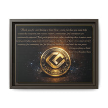 Load image into Gallery viewer, CoinVerse Cosmic Thankyou Framed Canvas Print — Gold Coinverse Emblem with Thank-You Message