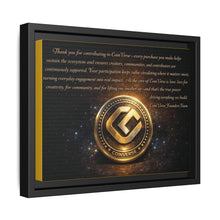 Load image into Gallery viewer, CoinVerse Cosmic Thankyou Framed Canvas Print — Gold Coinverse Emblem with Thank-You Message