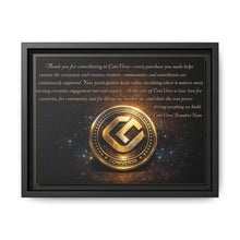 Load image into Gallery viewer, CoinVerse Cosmic Thankyou Framed Canvas Print — Gold Coinverse Emblem with Thank-You Message