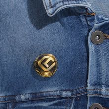 Load image into Gallery viewer, Gold Coin Logo Pin — Retro Metallic Round Enamel Badge