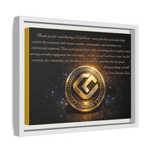 Load image into Gallery viewer, CoinVerse Cosmic Thankyou Framed Canvas Print — Gold Coinverse Emblem with Thank-You Message