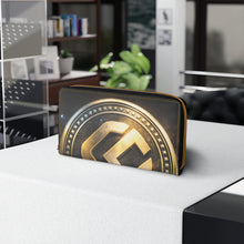 Load image into Gallery viewer, CoinVerse Zipper Wallet - Gold Coin Emblem Leather Zip Wallet