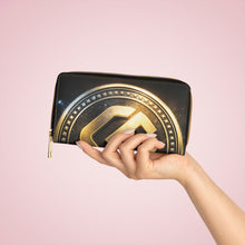 Load image into Gallery viewer, CoinVerse Zipper Wallet - Gold Coin Emblem Leather Zip Wallet